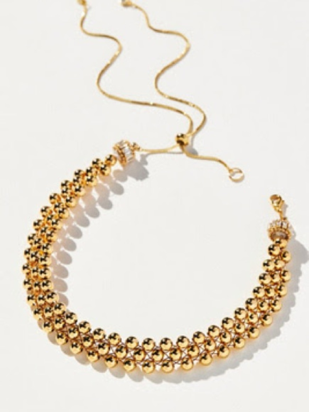 Anthropologie Gold Beaded Choker Women's Necklace with Crystal Accents